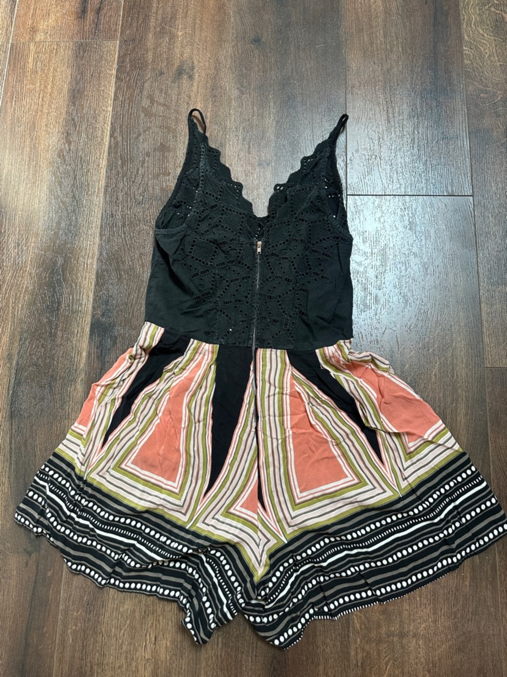 AKIRA Black Lace Bodice Multicolor Printed Romper